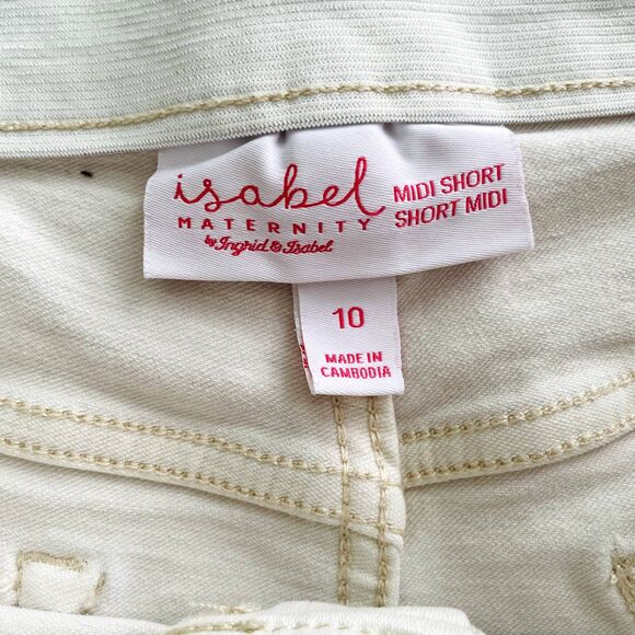 Isabel Maternity Ingrid & Isabel Cream Midi Shorts Size 10 Stretch 36" Waist - Picture 6 of 10